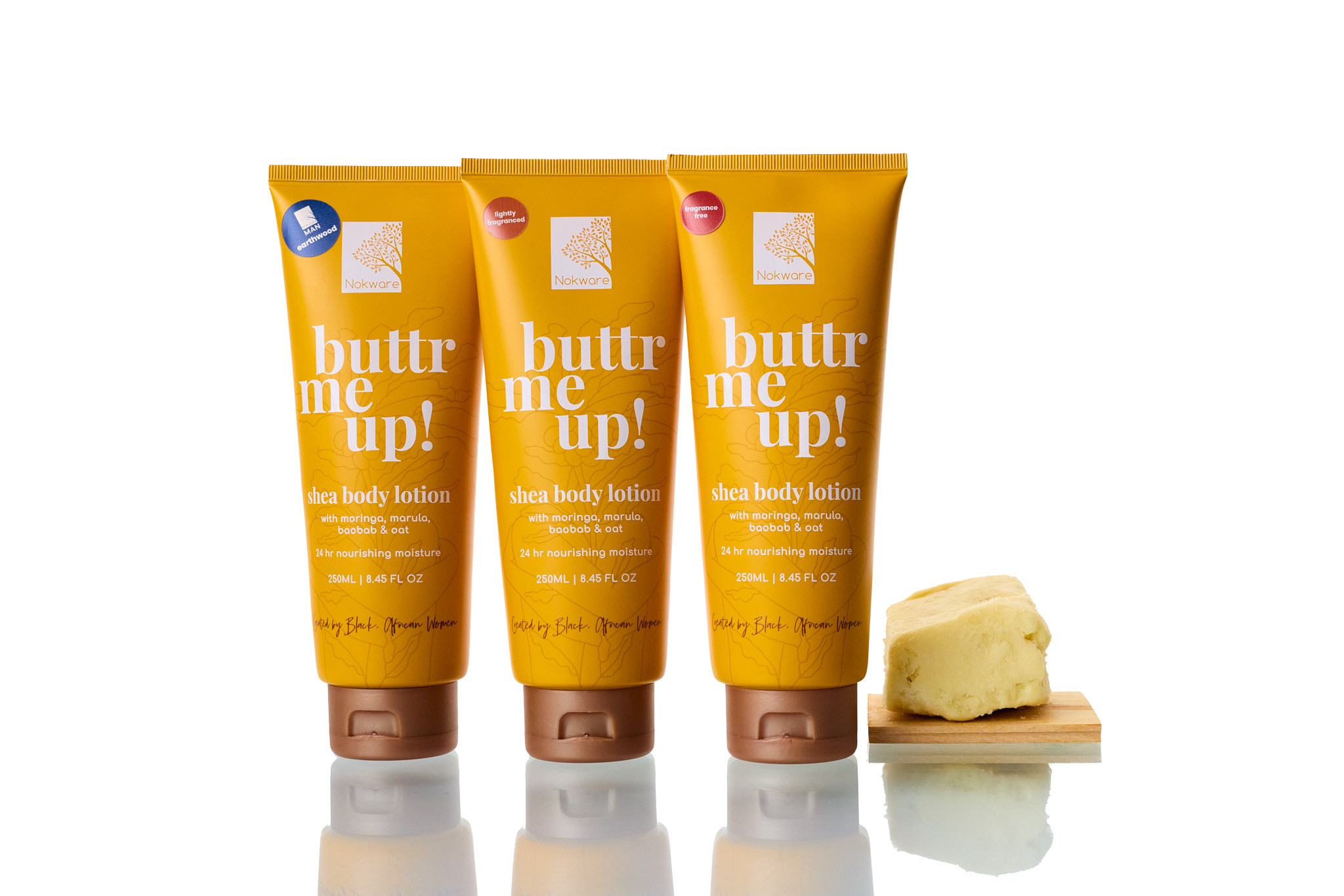 Nokware Skincare three shea butter body lotions.
